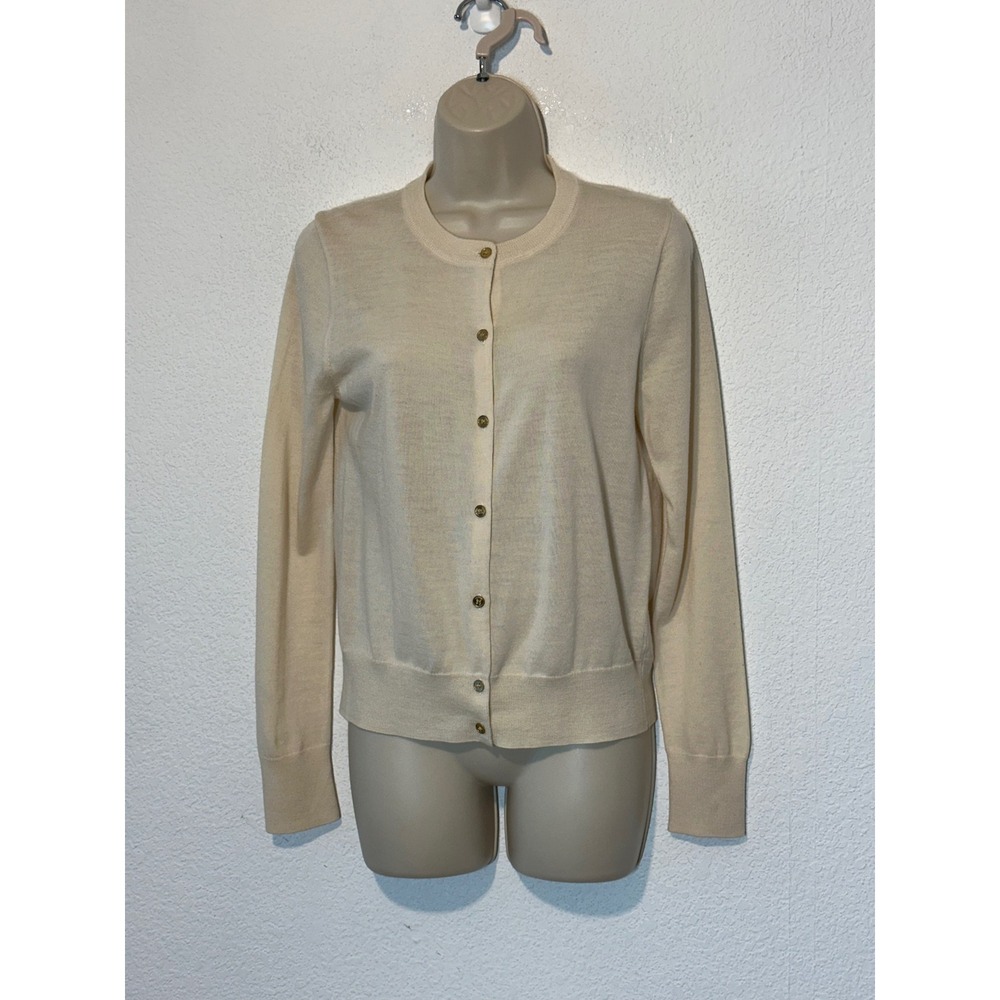 J.Crew Tippi Cardigan Sweater Cream Ivory 100% Merino Wool Gold Buttons Size M